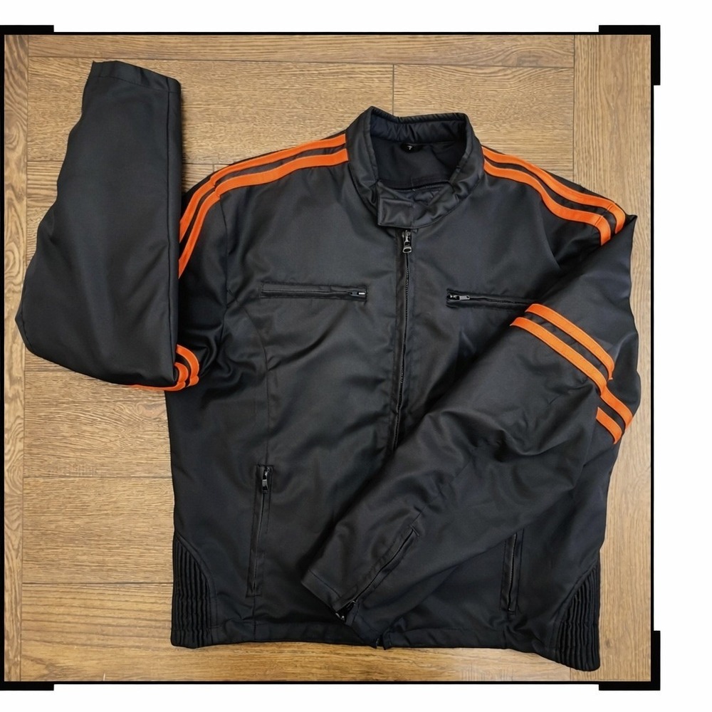 Nexgen Mens Black Orange Striped Waterproof Nylon Leather Motorcycle Jacket XL